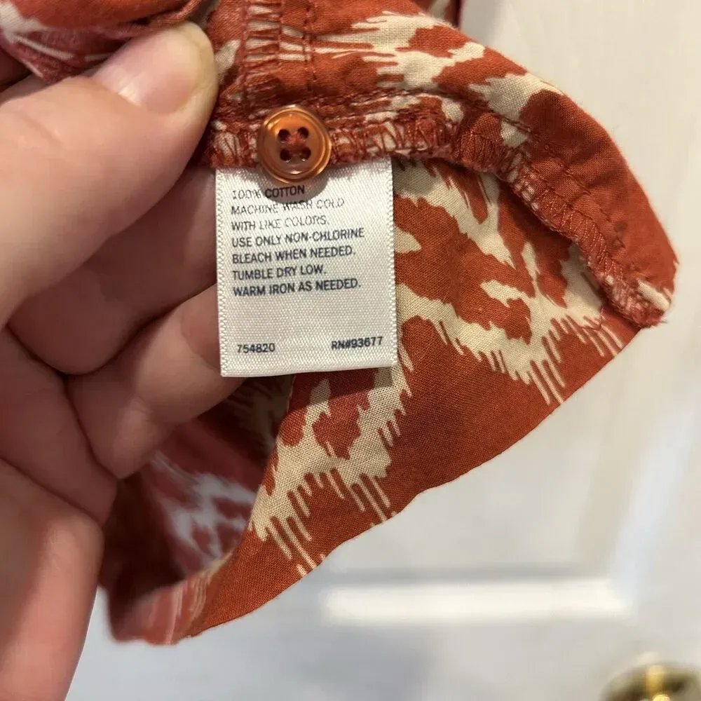 St. John's Bay Blouse Women Large Orange Ikat V-Neck Sleeveless Cotton‎ Gorpcore - Image 7