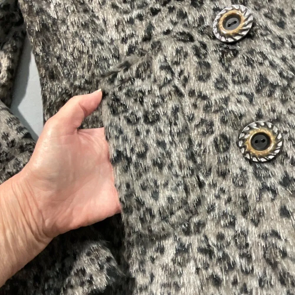 BKE Jacket Womens L Animal Print Faux Fur Gray‎ Peacoat Double Breasted Cheetah - Image 9