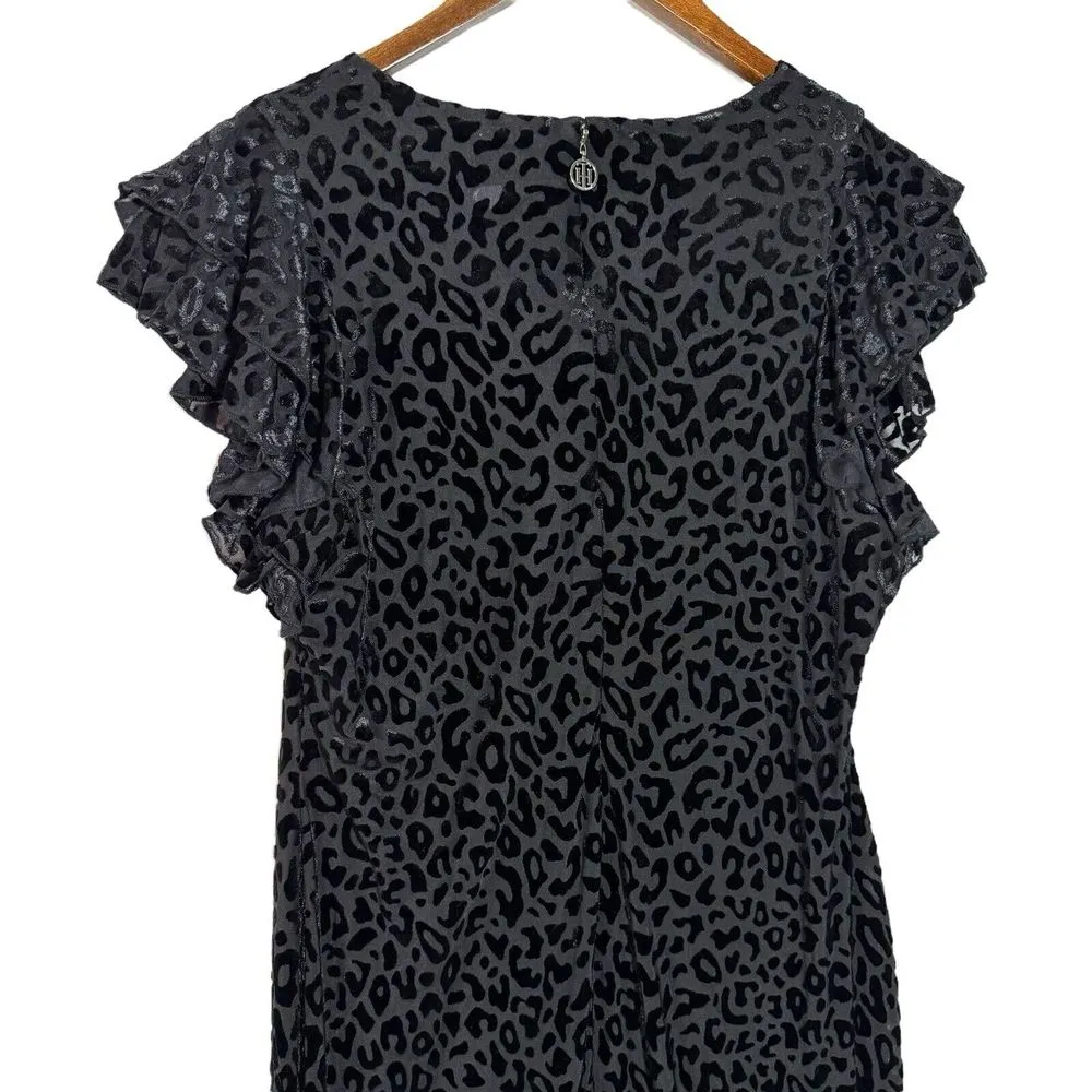 NWOT Tommy Hilfiger Dress 12‎ Velvet Burnout Animal Print Leopard Flutter Sleeve - Image 6