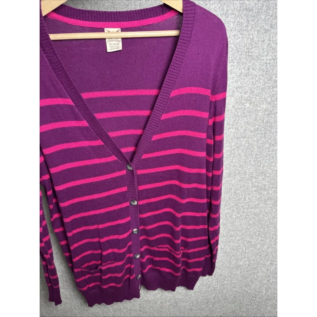 Faded Glory XL Women Cardigan Sweater Pink Striped Lightweight Long Sleeve Vneck - Image 6