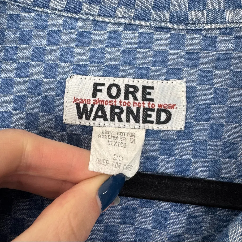 Vintage Fore Warned Checkered Denim Statement Vest Button Up Sleeveless Retro 20 Blue Size undefined - Image 5