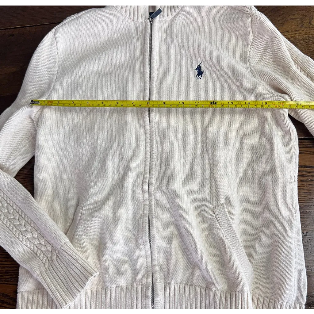 Ralph Lauren Sport Cable Knit Sweater Women Large Zip Up Ivory White Y2K - Image 8