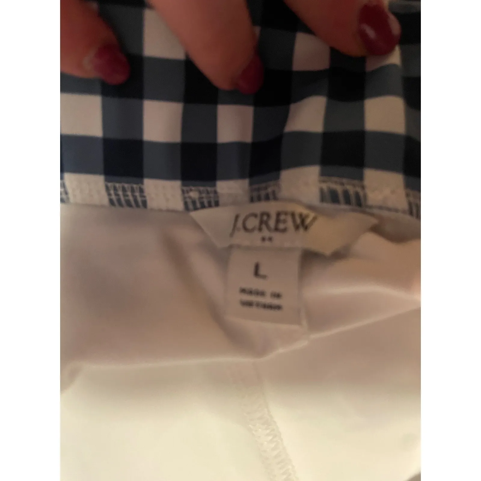 J. Crew Navy White Gingham Skirt Skort Built-in Shorts Athleisure Tennis Golf L - Image 4