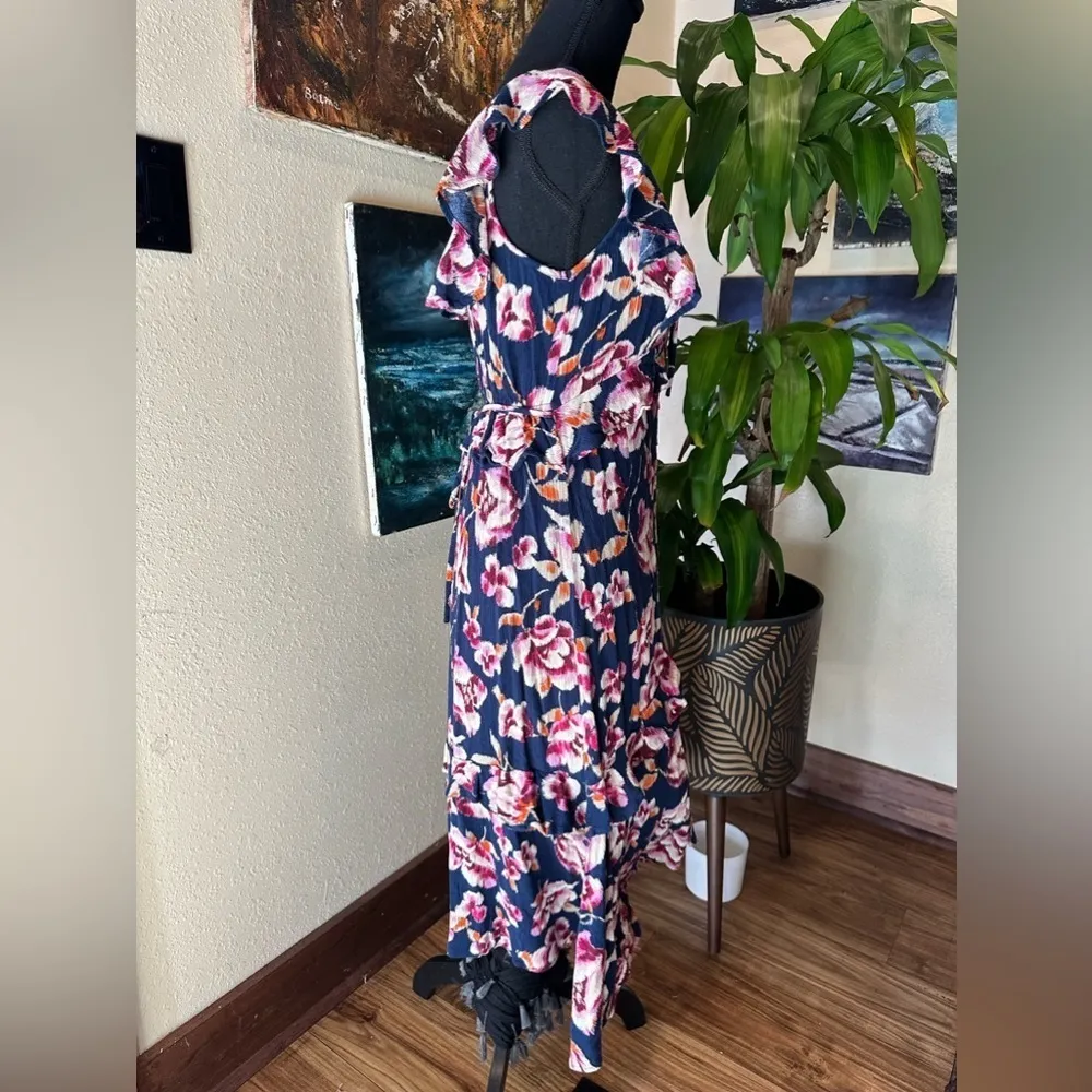 Band Of Gypsies Floral Ruffled Dress Blue Purple XS - Image 6