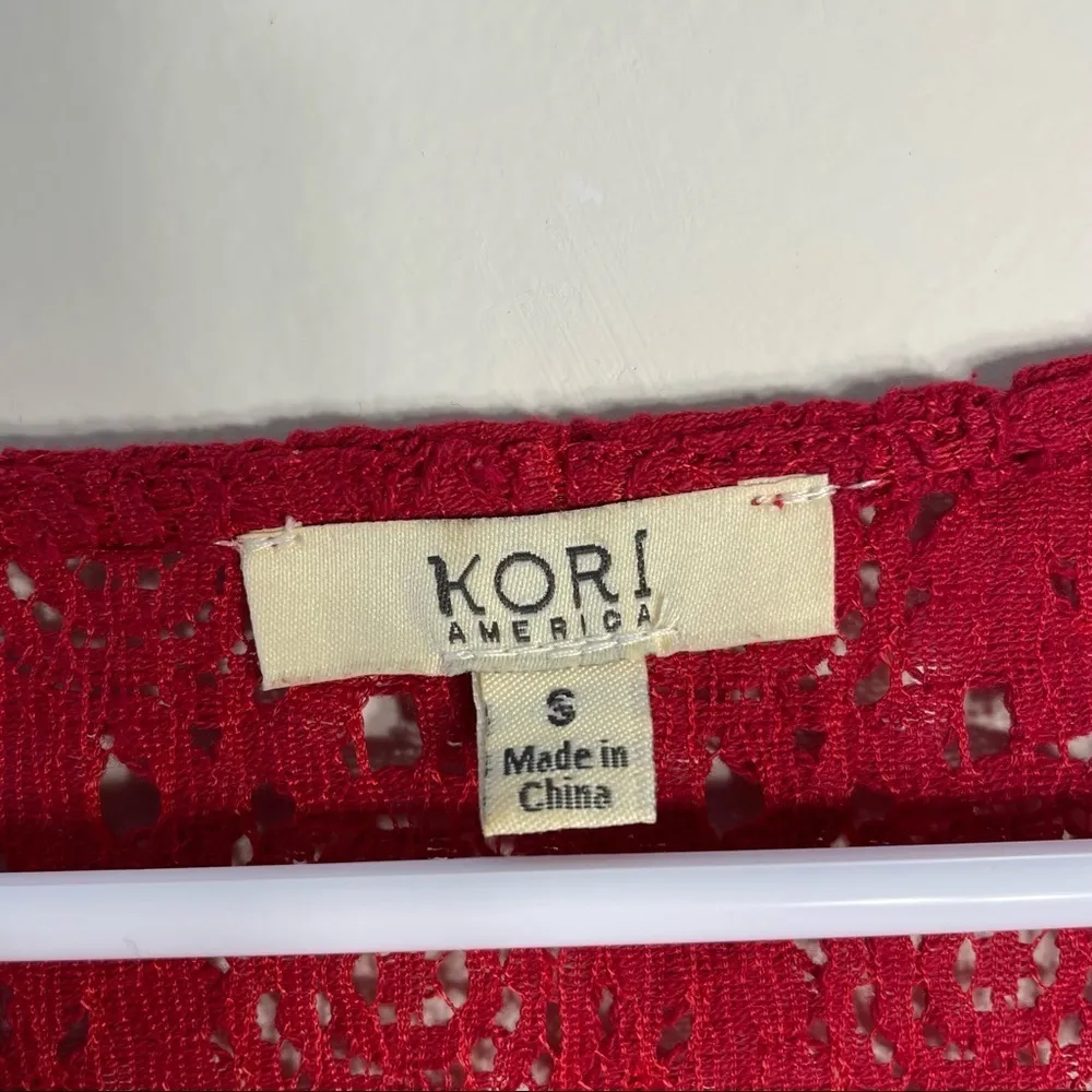 Kori America Women’s Red v-neck Cultural Geometric Lace Flowy Dress Midi Length - Image 5