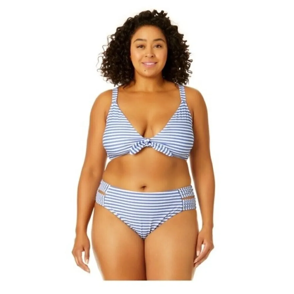 Women's Plus Size Cutout Side Bikini Top & Bottoms Blue Stripe. - Image 2