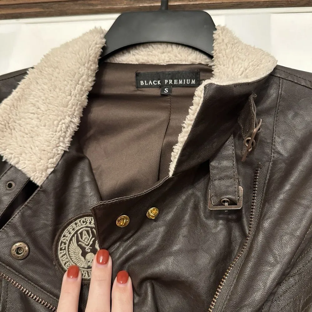 Affliction Black Premium Dark Brown Bomber Jacket Women's Size Small Patches - Image 3