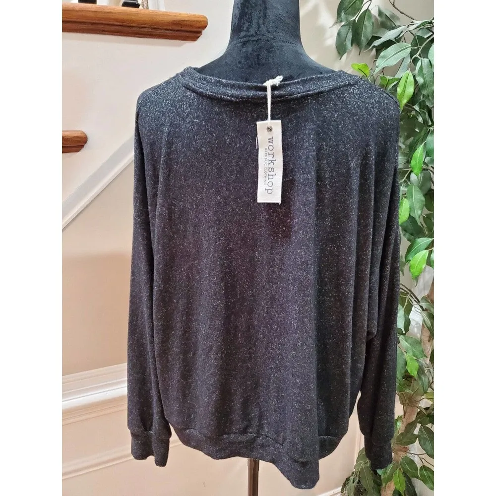 Work Shop Women Charcoal Rayon Long Sleeve Round Neck Pullover Knit Sweater XS - Image 6