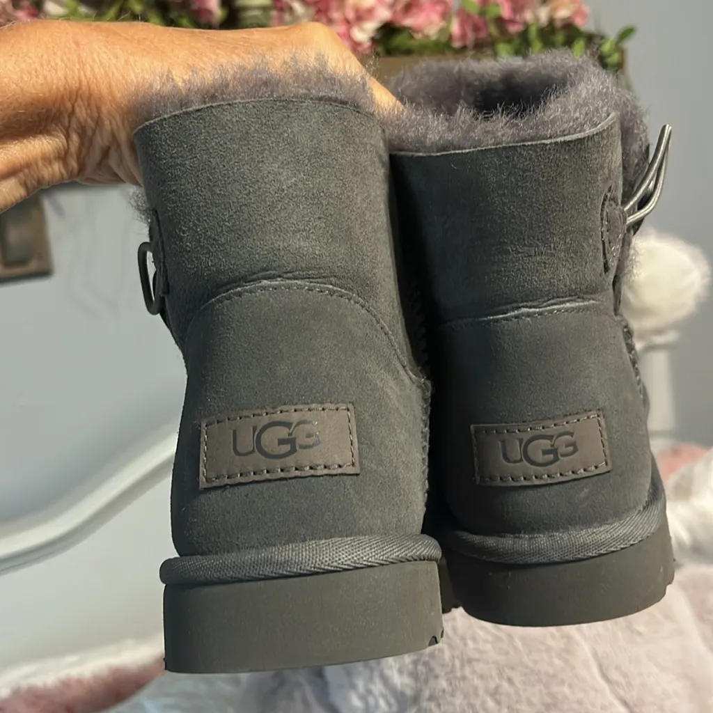 UGG Mini Bailey Button II Gray Boots Booties New - Image 13