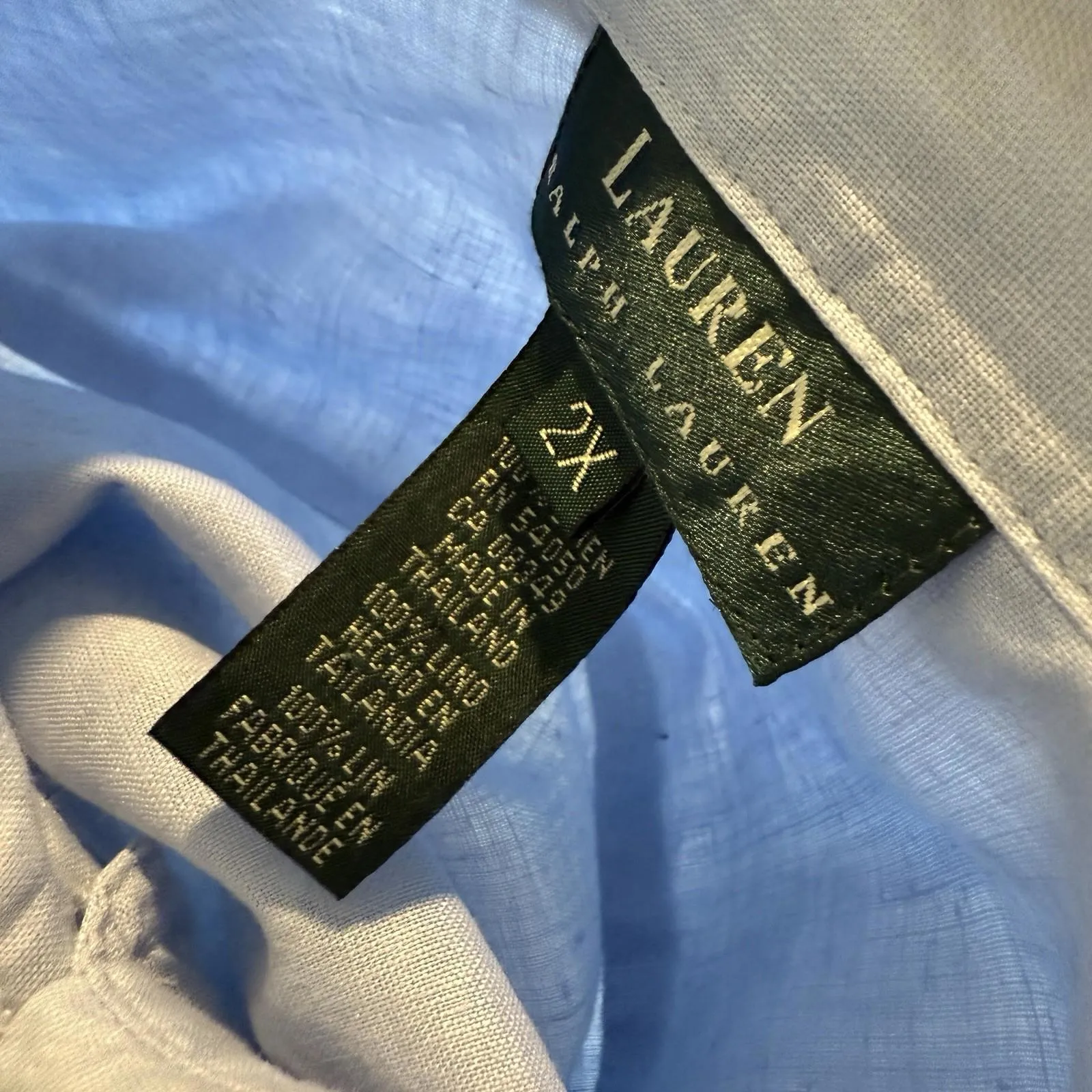 Lauren Ralph Lauren Button Up Collared Short Sleeve Shirt Blue Sz 2X 100% Linen - Image 8