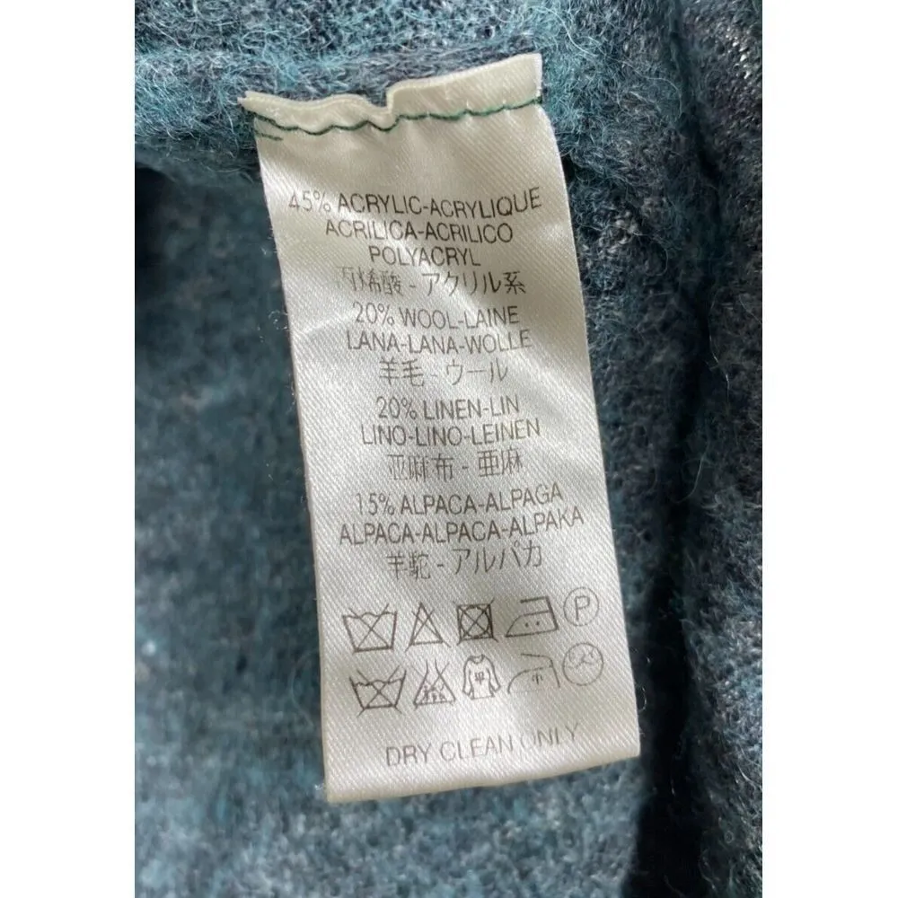 Free People Women Sweater S Alpaca Wool Linen Blue‎ Gray Ruffle Hem Hooded Boho - Image 4