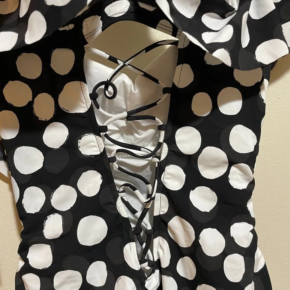 NEW La Blanca Size 6 Mod For Dot Polka Dot Ruffle One Piece Swimsuit Black White - Image 14
