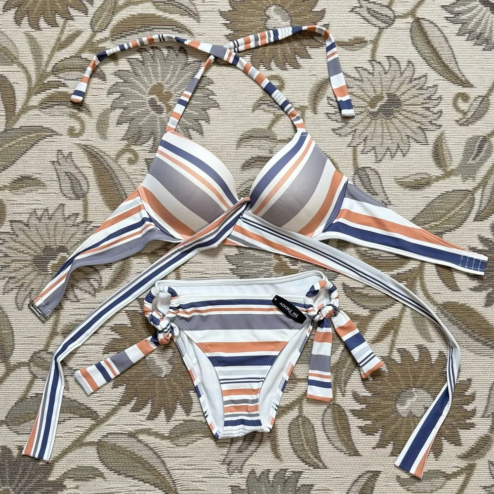 Adore Me Bikini Swimsuit 2pc Rimini Push Up Stripes 38C M Medium New - Image 3