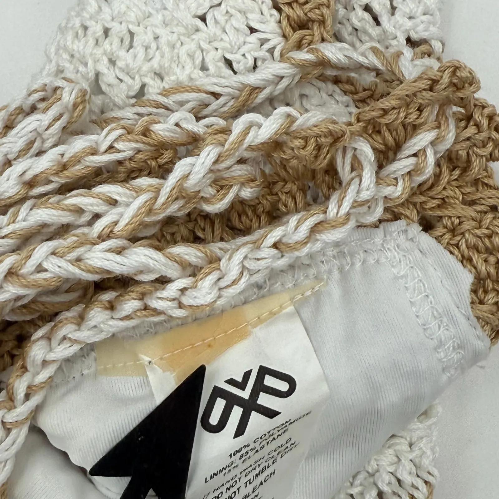 PQ SWIM PILYQ Blair Bikini Top Size XS/S Stripe Halter Crochet NEW Festival Boho Tan - Image 6