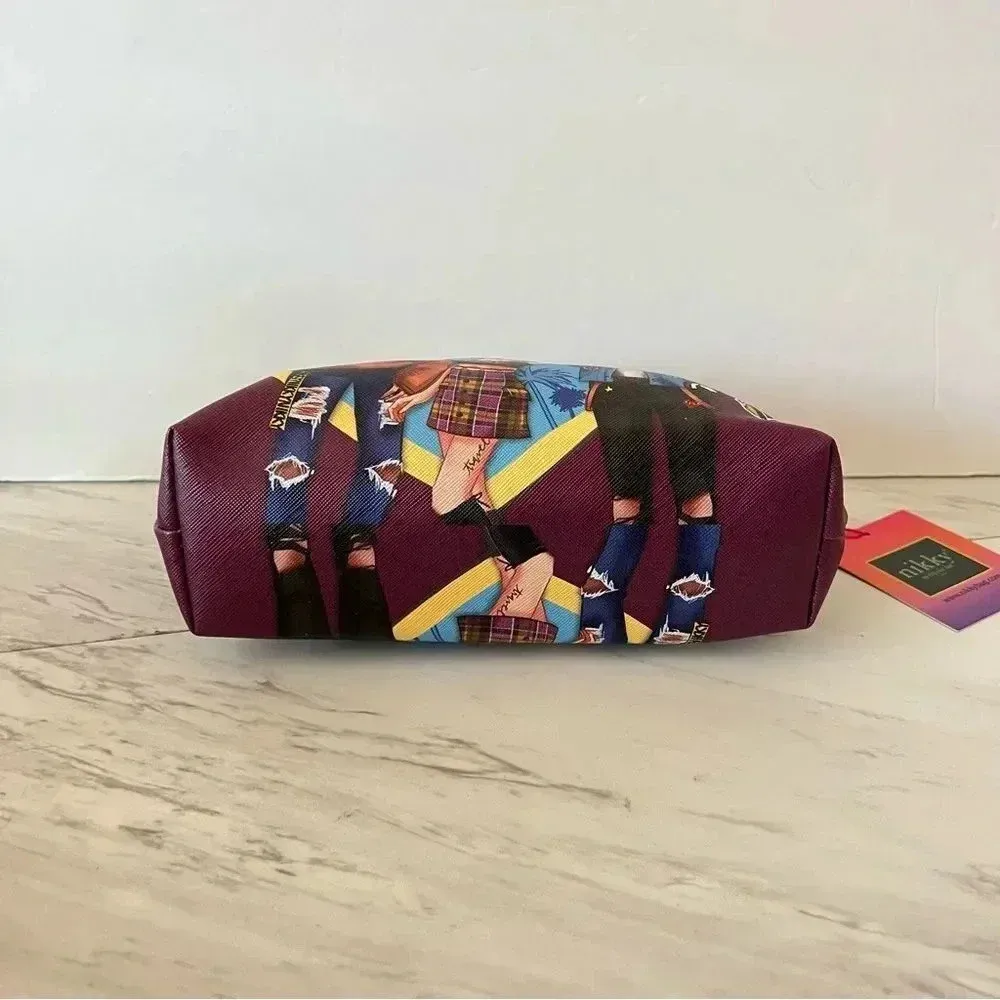 Nikky By Nicole Lee Cosmetic Pouch Bag Pop Generation Gray/Burgundy - Image 7