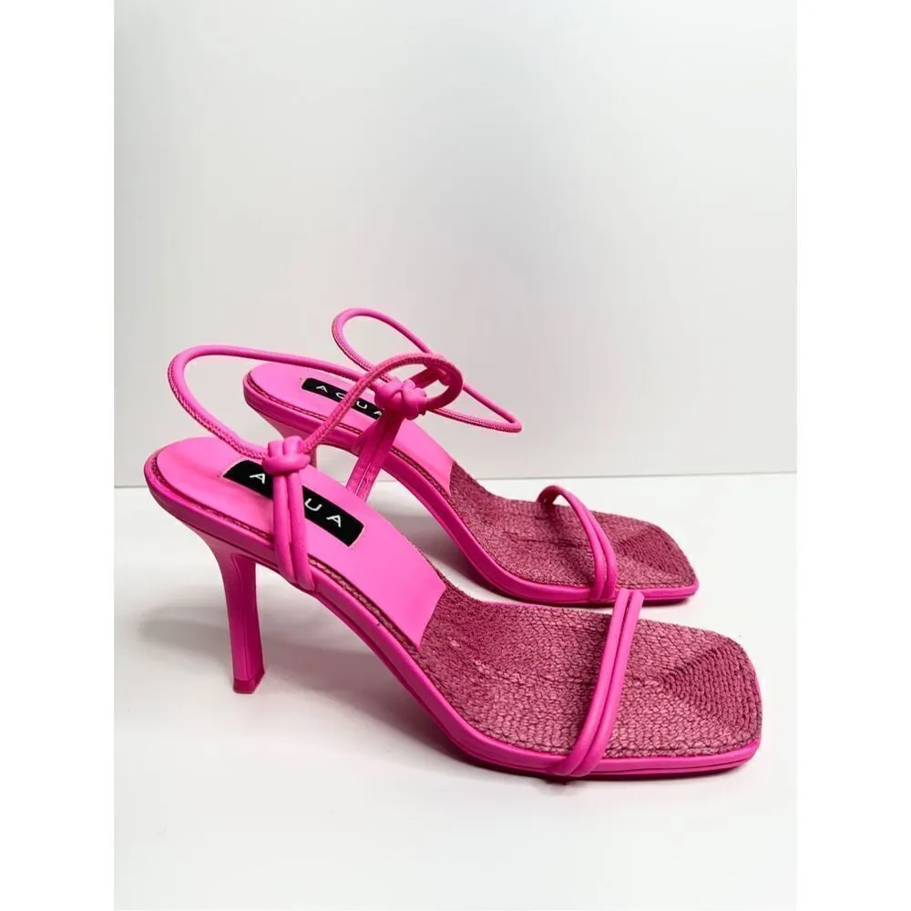 AQUA Sandals Womens Size 8 Square Toe Pink Raffia Detail Slip On Heel NEW - Image 2