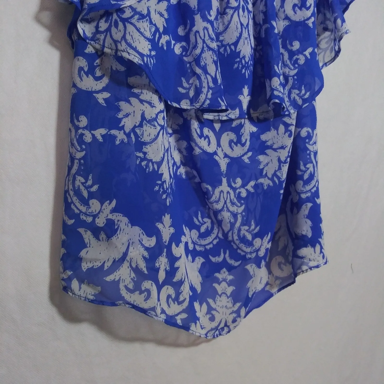 Show Me your Mumu Blue Floral Ruffle Off-Shoulder Semi Sheer Top Size Small - Image 3