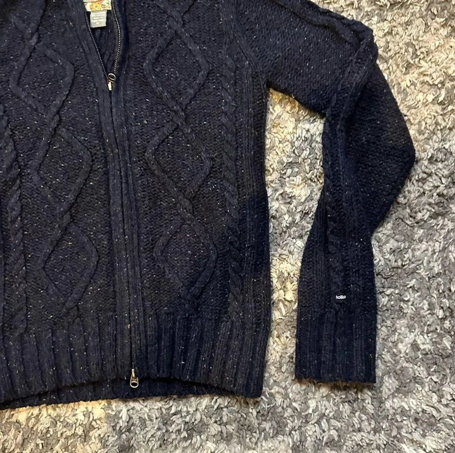 Vintage  Co Navy Blue Double Zip Hooded Sweater - Image 4