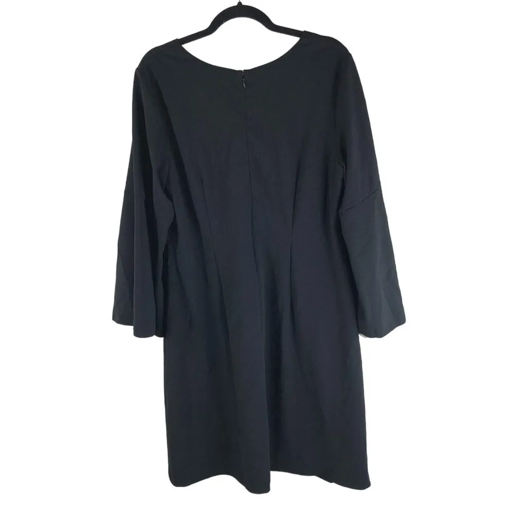 Adrianna Papell Womens Sheath Dress Bell Long Sleeve Round Neck Stretch Black 16 - Image 2