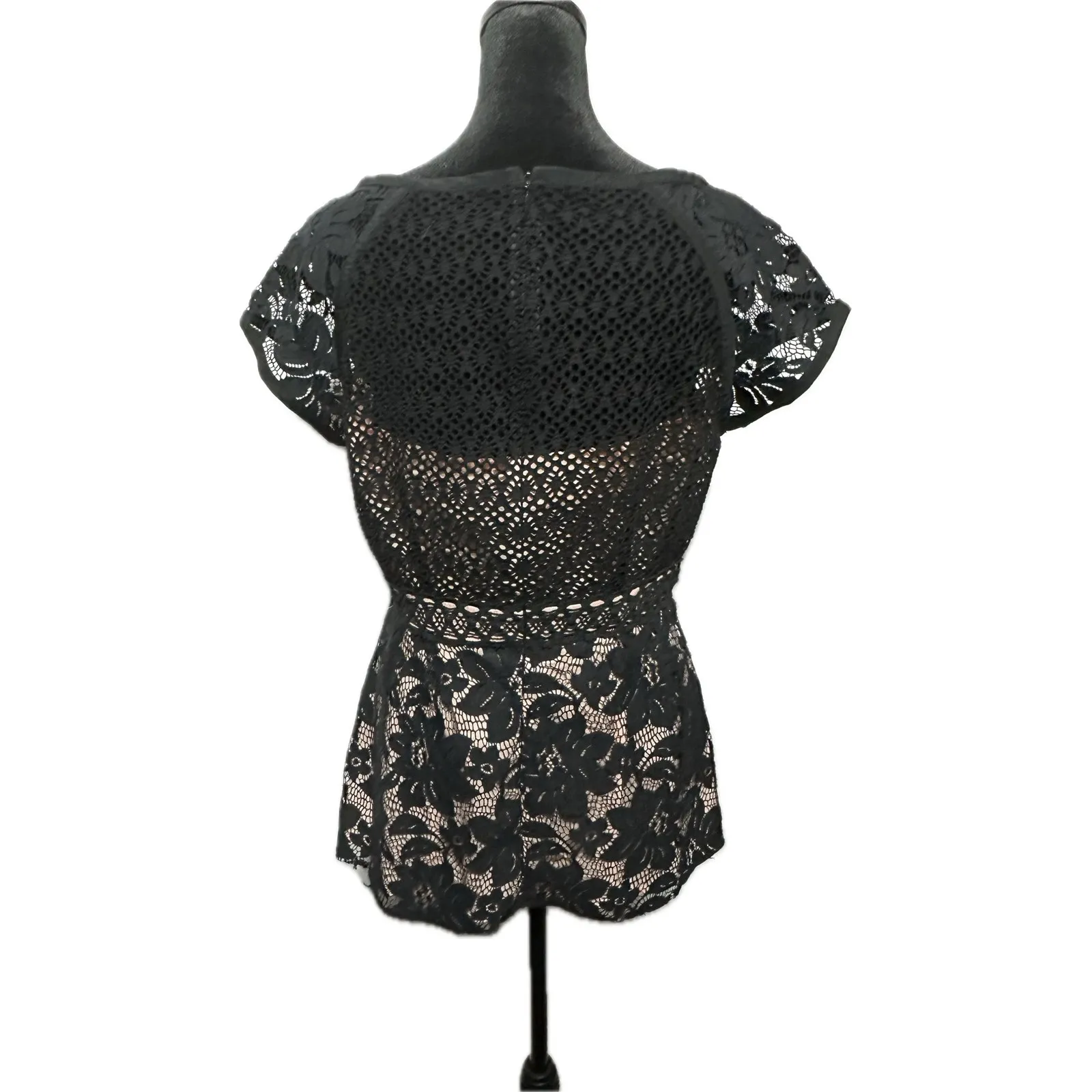 Nanette Lepore Black Lace Cap Sleeve Jewel Neckline‎ Women's Size 10 - Image 2