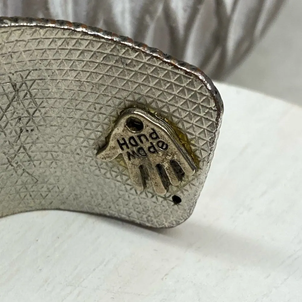 Artist Made Metal Cuff Bracelet with a Turquoise Slab Red - Image 5