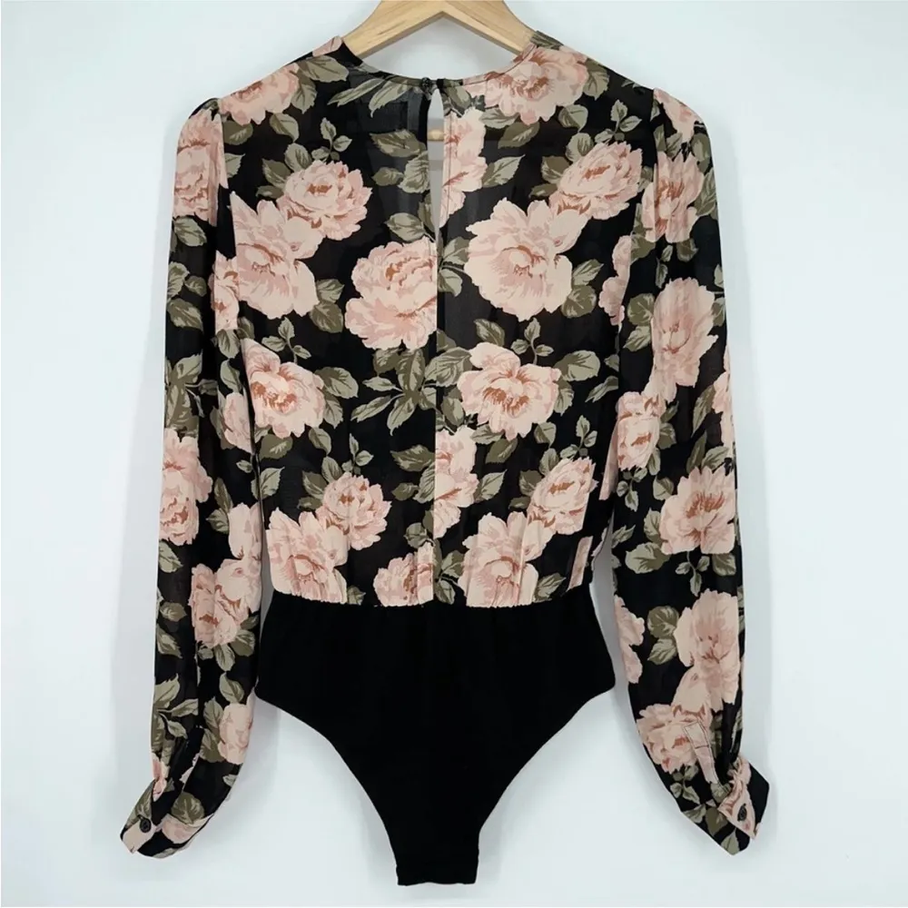 Reformation Floral Bodysuit Long Sleeve deep V-neck Plunge Blouse NWT - Image 7