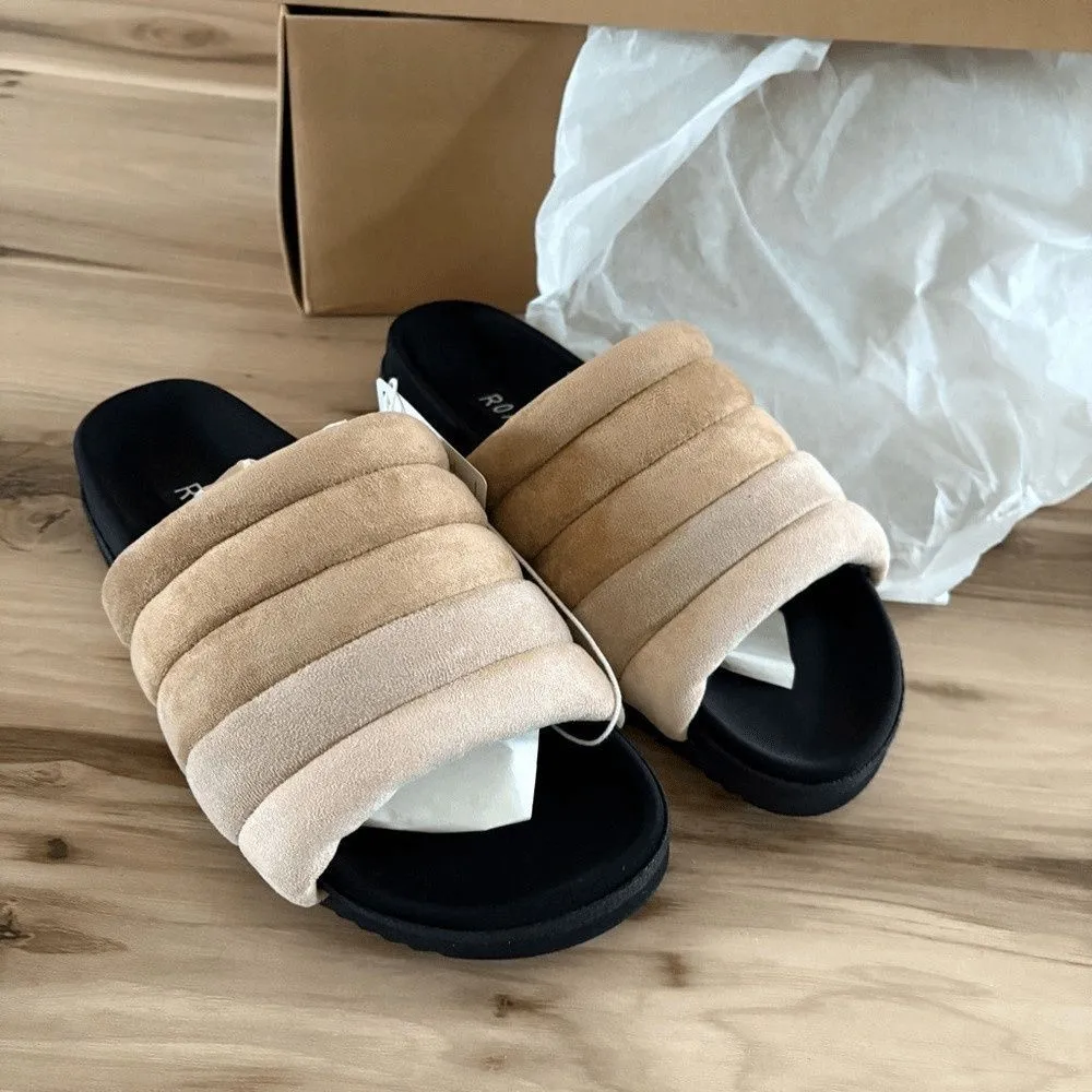 Anthropologie ROAM Women's Black and Tan Slide Sandals Size 7 - Image 3