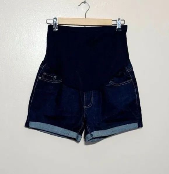SALE! Dark Wash Time and Tru Maternity Full Panel Shorts Size M (8-10) EUC - Image 1