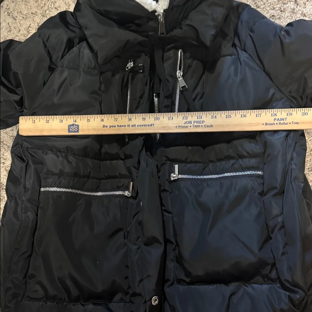 Bagatelle Black Puffer Coat‎ Faux Fur Trim Hooded Winter Warm Longline Medium - Image 14