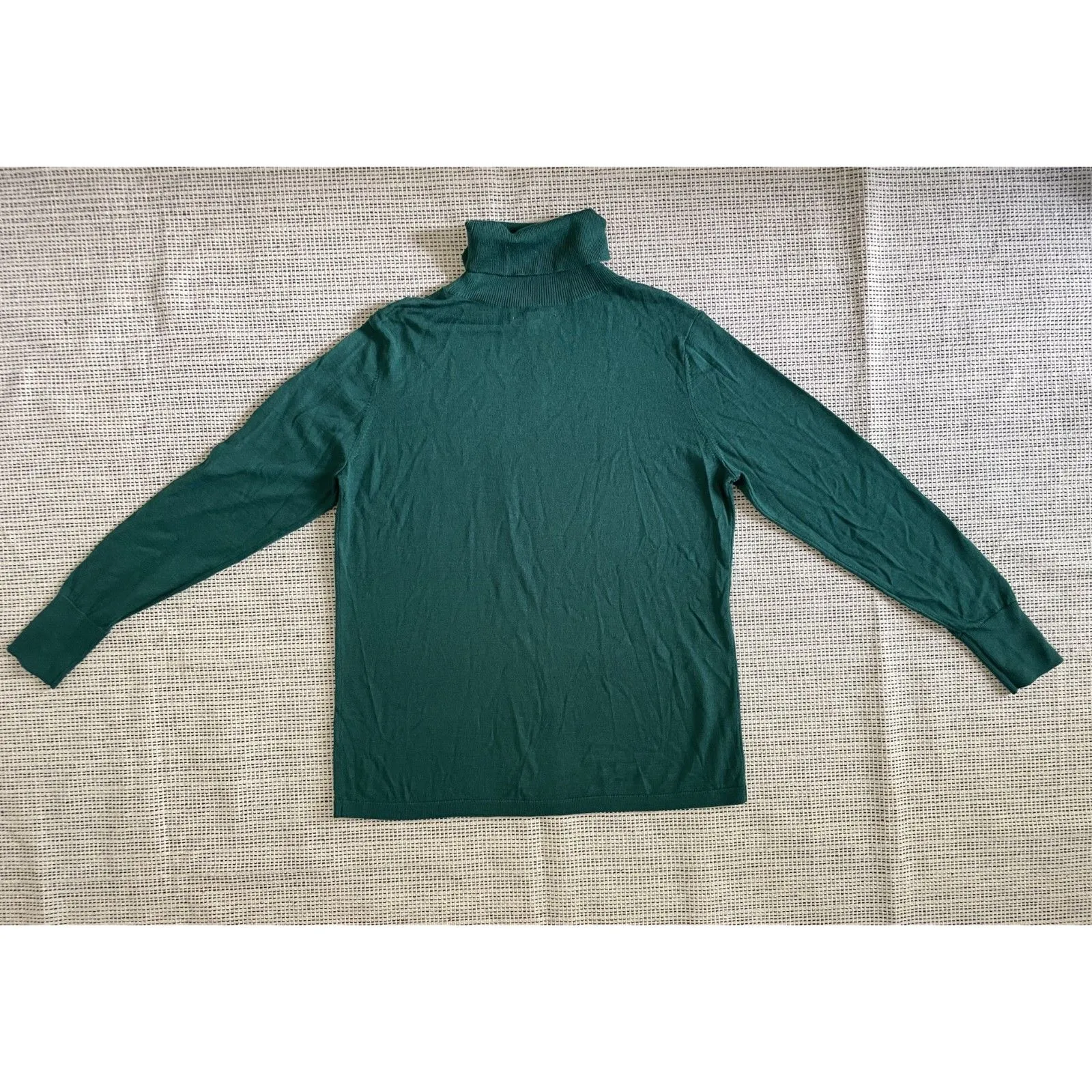 Womens Turtleneck Sweater XL Green Merino Wool Blend Minimalist Knit Top - Image 2