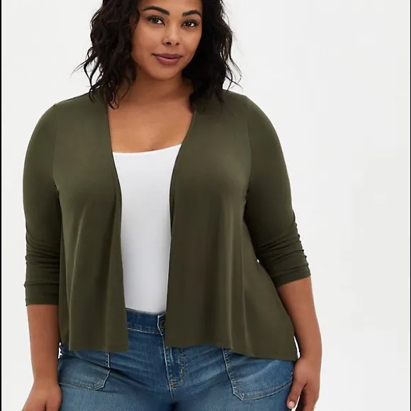 TORRID SUPER SOFT OLIVE OPEN FRONT FIT & FLARE CARDIGAN - Image 2