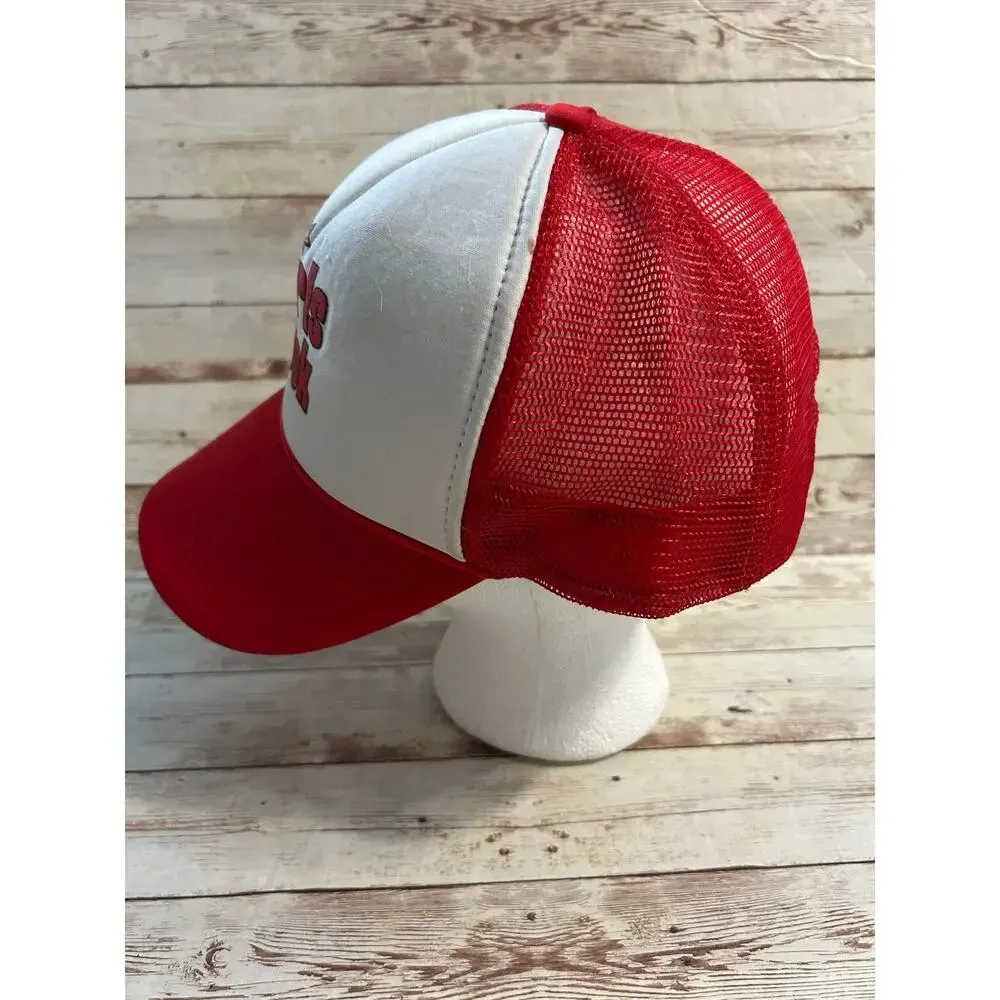 Girls Rock Trucker Hat One Size Adjustable Snap Back Red White - Image 2