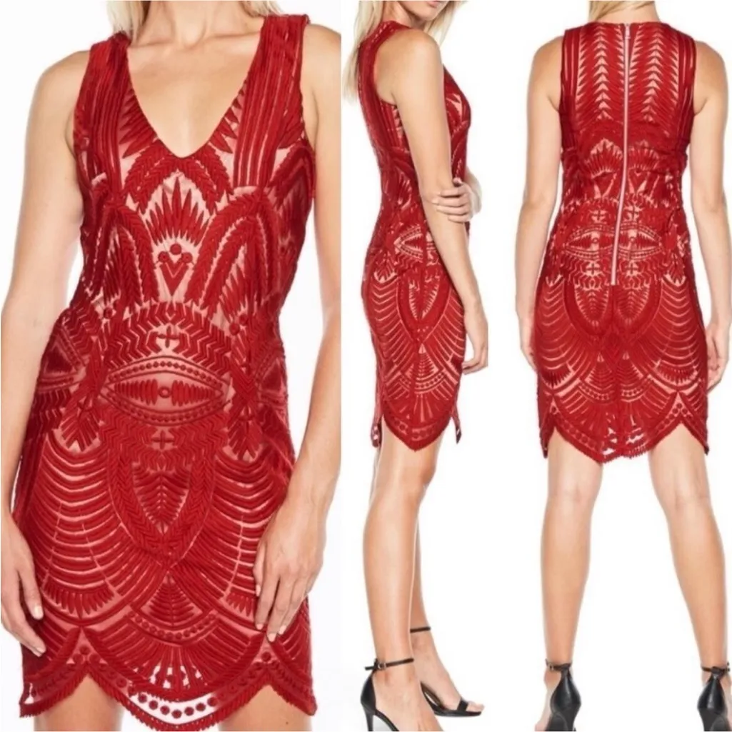 NWT Bardot Red Lipstick Lace Embroidered Sleeveless Mini Party Dress Size 4 XS - Image 11