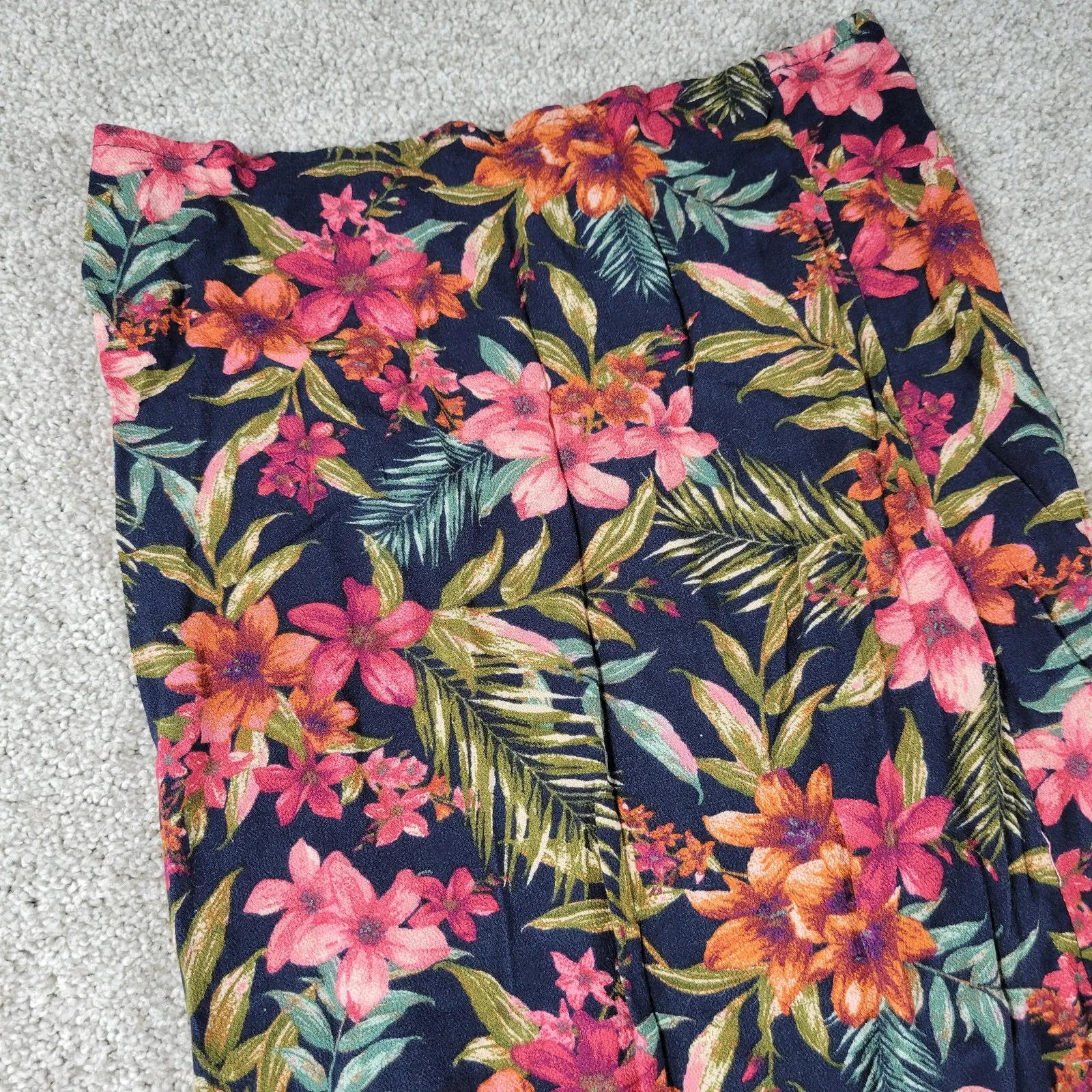 American‎ Eagle Strapless Jumpsuit Womens Med Tie Front Tropical Floral Wide Leg Black - Image 4