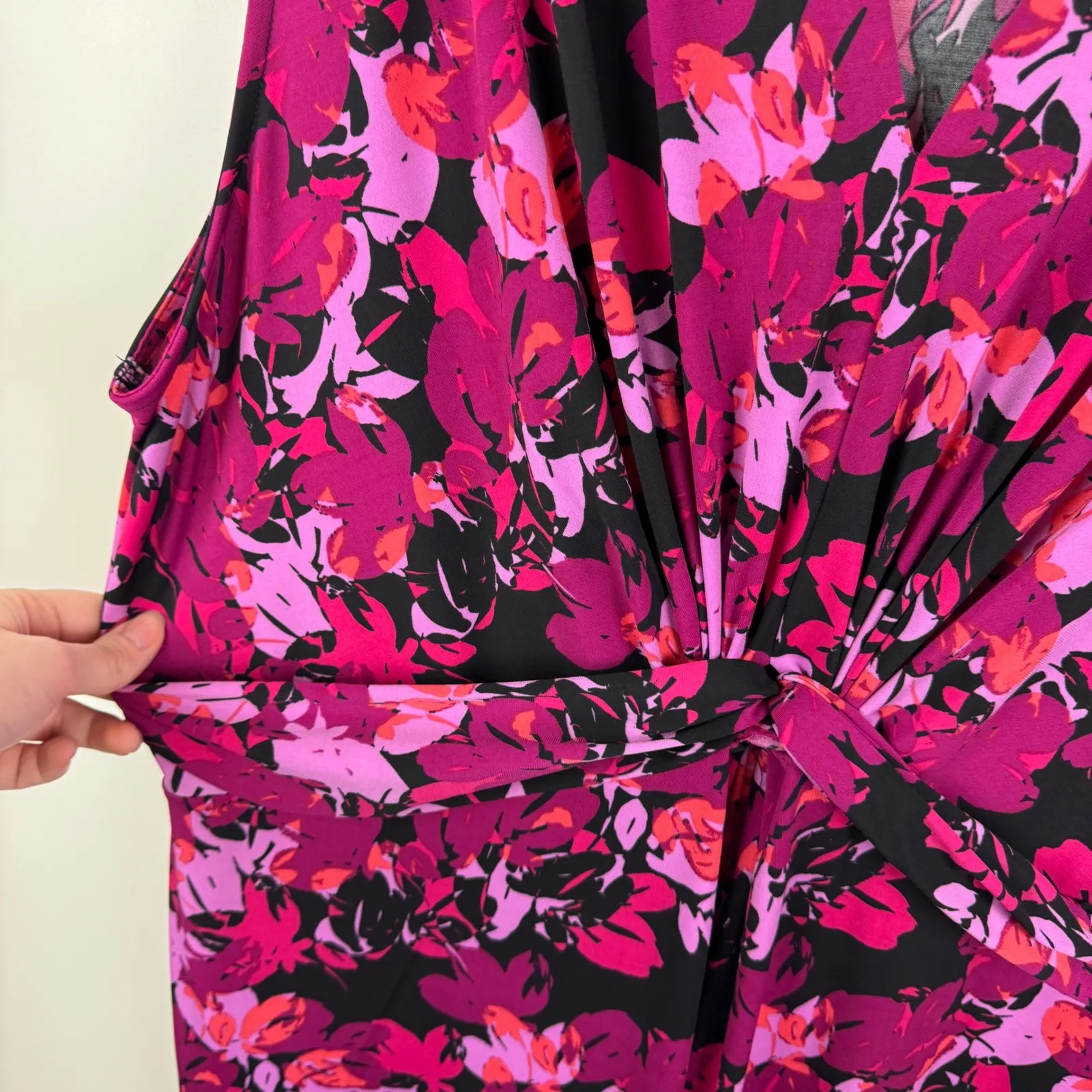 Roamans Floral Twist Front Dress Size 22/24 Stretch Comfort‎ Office Career Flowy Pink - Image 2