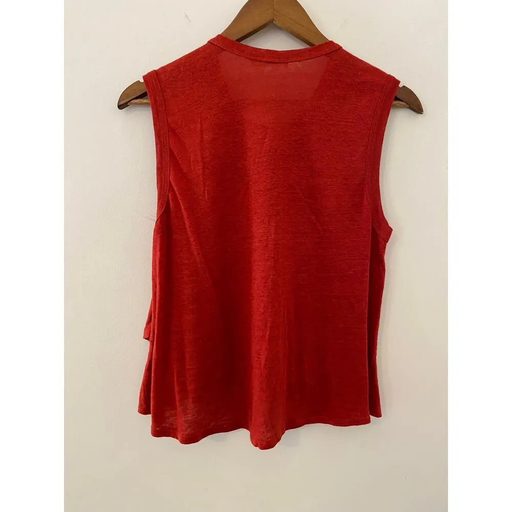 ALC 100% Linen Tomato Soup Red Asymmetric Sleeveless Tank Top Soft EUC S Ruffle - Image 8