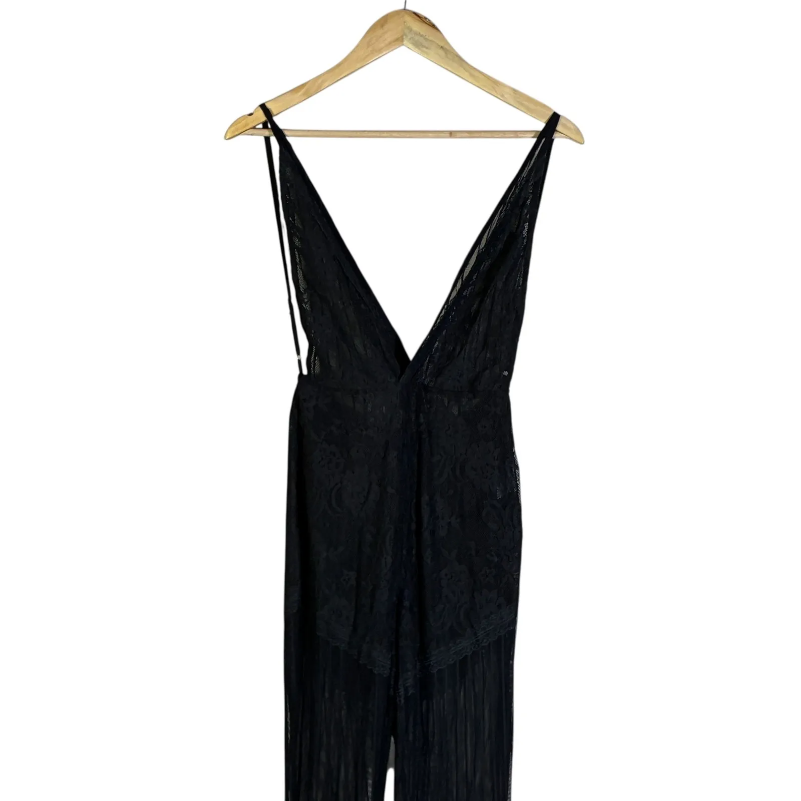 NWT Violet Aurora Black Lace Plunge Wide Leg Jumpsuit Evening Party - Image 2