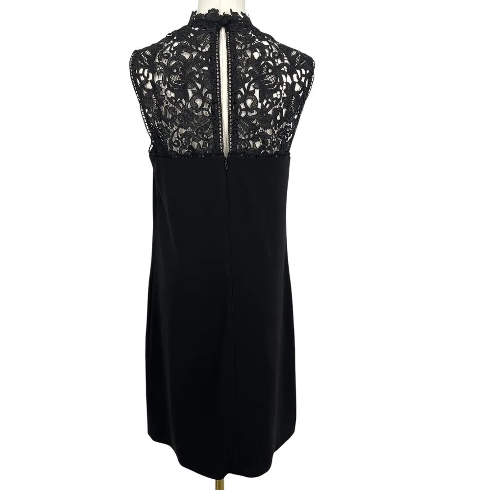Theory Aronella Lace Crepe Mini Dress Black High Neck Size 8 - Image 8