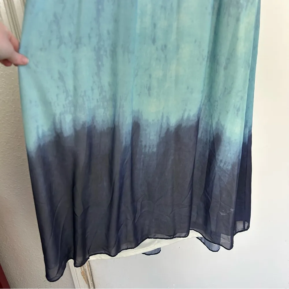 Luxxel Cream Blue Dip Dye Tie Neck Low Back Maxi Dress S - Image 3