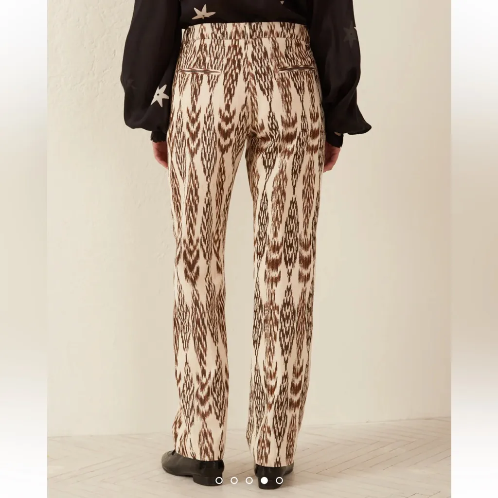 Alix of Bohemia Ezra Feather Ikat Pants Sz XS NEW Cream/Brown Mid Rise Brown - Image 2