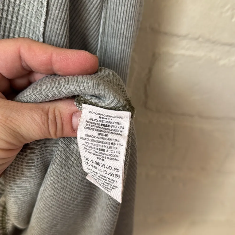 Free Peoplee shirt moss gray green waffle knit small NWT oversied shark bite hem - Image 7