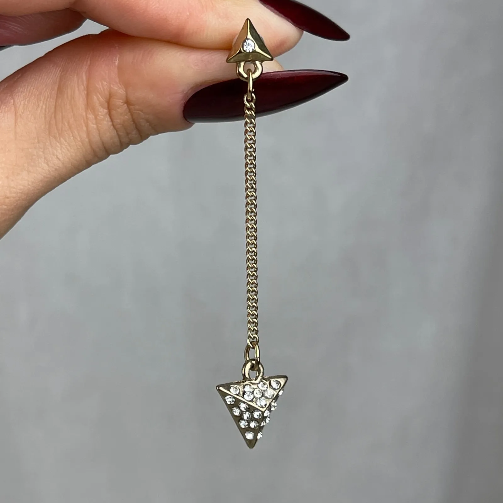 Dainty Gold Tone Rhinestone Arrow Dangle Earrings Triangle Boho Festival Jewelry - Image 13