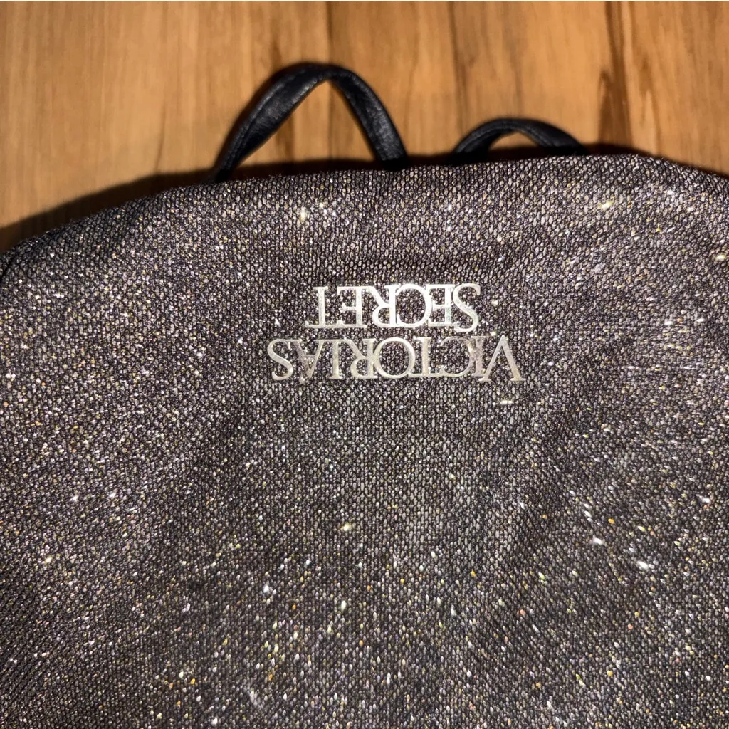 Victoria's Secret Glittery Black Drawstring Backpack - Image 3