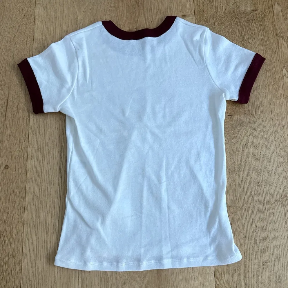 Brandy Melville Tee Crew Neck Short Sleeve USA Hailie One Size White Red - Image 3