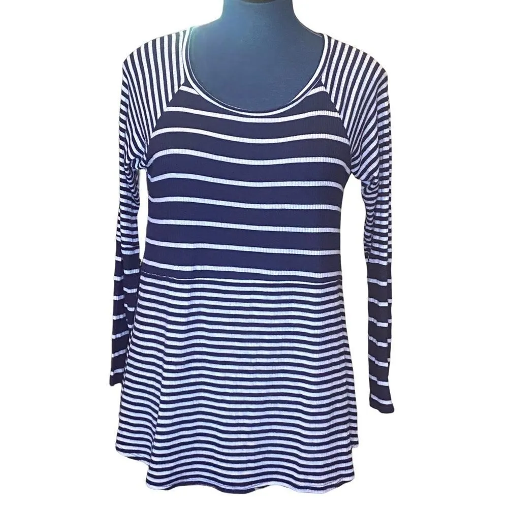 Sun & Moon Blue White Striped Long Sleeve Tunic Top Raglan Sleeves Lightweight - Image 2