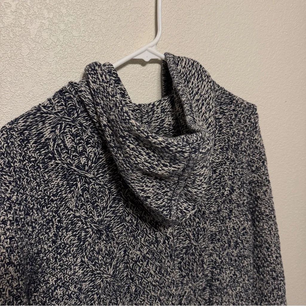 LLBEAN 100% Cotton Cable Knit Heathered Long Sleeve Hooded Cardigan w/ POCKETS M Blue Size M - Image 5