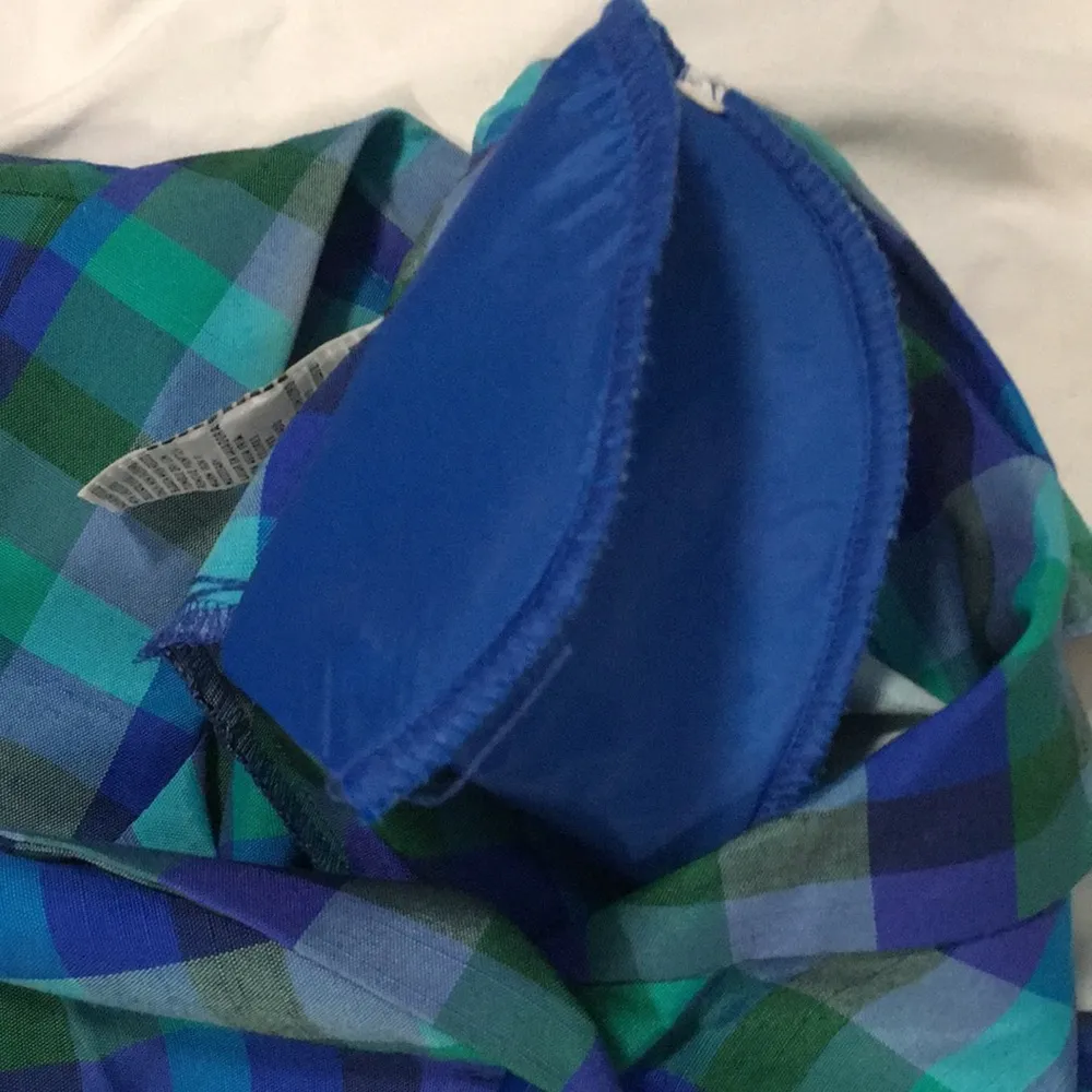 Vintage Sag Harbor Dress Plaid Blue Green short sleeve blazer size 14 - Image 6