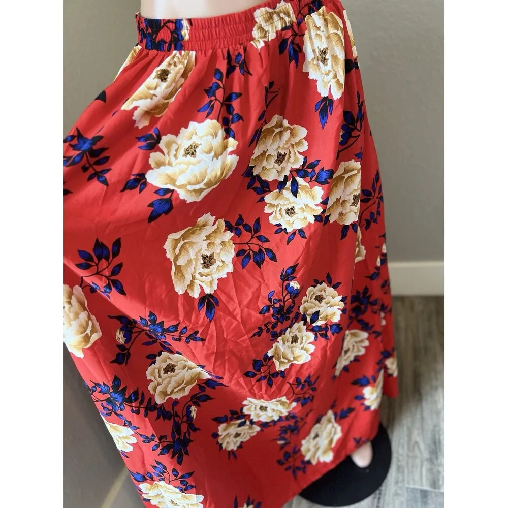 BOOHOO Maxi STRETCH WAIST Skirt Size 16 Red Floral Gypsy Boho Festival NWT #196 - Image 5