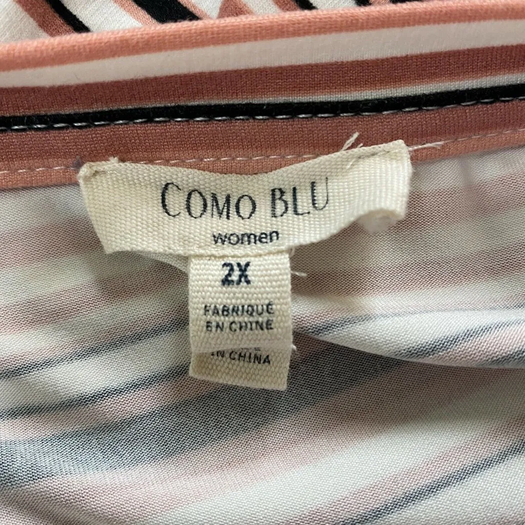 Como Blu Tunic Top Women 2X Stripe Asymmetrical Button Hem 3/4 Sleeve Multicolor Pink - Image 7