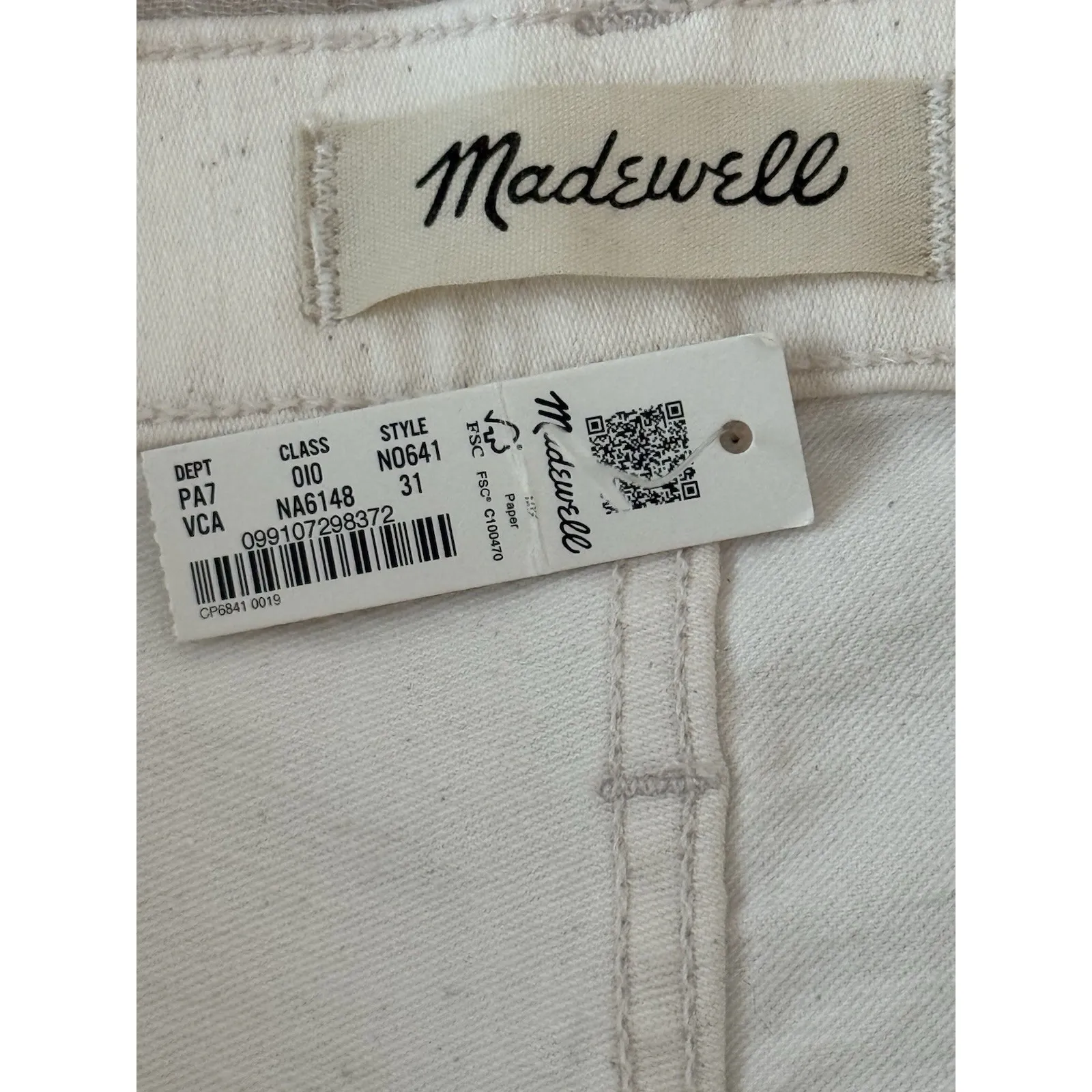 NWT Madewell Kick Out Full-Length Jeans Womens 31 Vintage Canvas (Cream) Raw Hem - Image 6